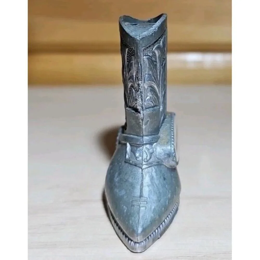 Vintage Myrtle Beach Metal Silver Cowboy Boots Salt and Pepper Shaker Made Japan